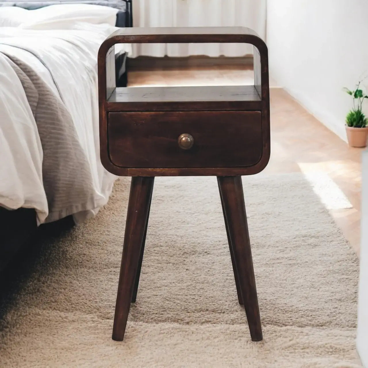 Artisan Furniture Mini California Walnut Curved Bedside with Open Slot - Artisan Furniture - Flyclothing LLC