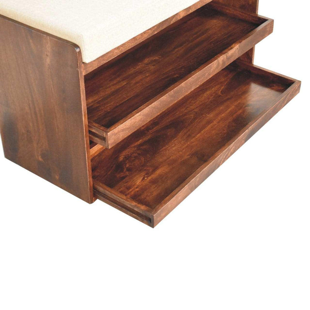 Artisan Furniture California Walnut & Mud Linen Pull out Shoe Bench - Artisan Furniture - Flyclothing LLC