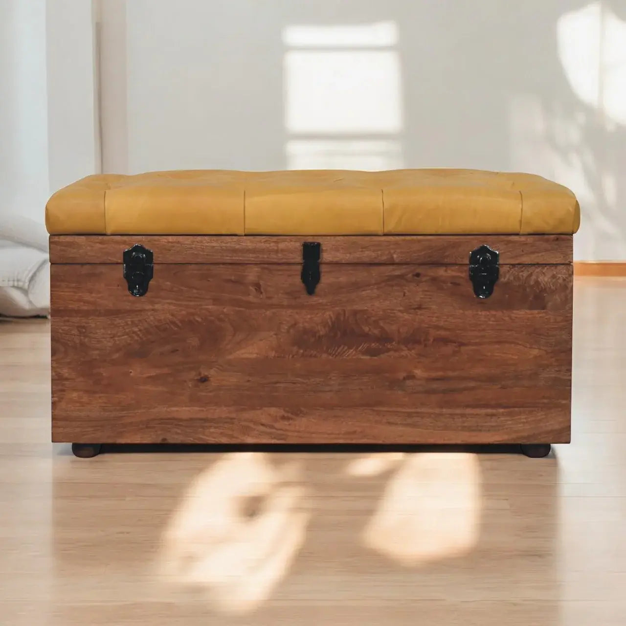 Artisan Furniture Buffalo Hide Honey Caramel Storage Trunk - Artisan Furniture - Flyclothing LLC
