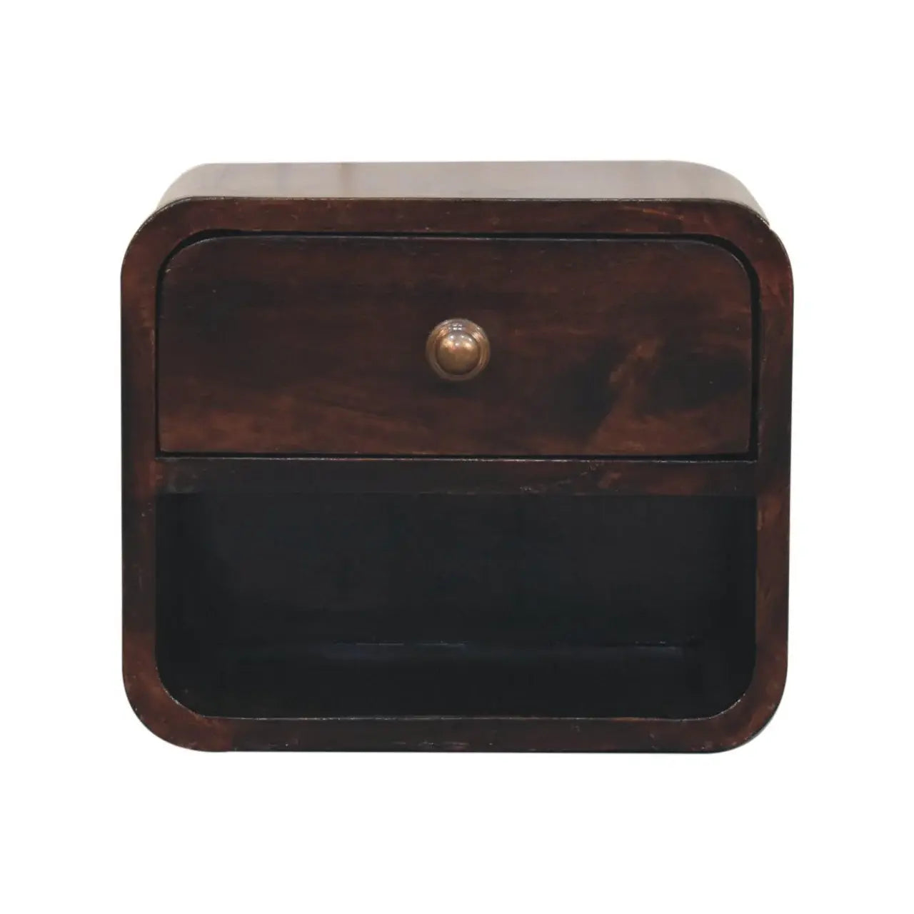 Mini Curved California Walnut Wall Mounted Bedside with Open Slot - Artisan Furniture - Flyclothing LLC