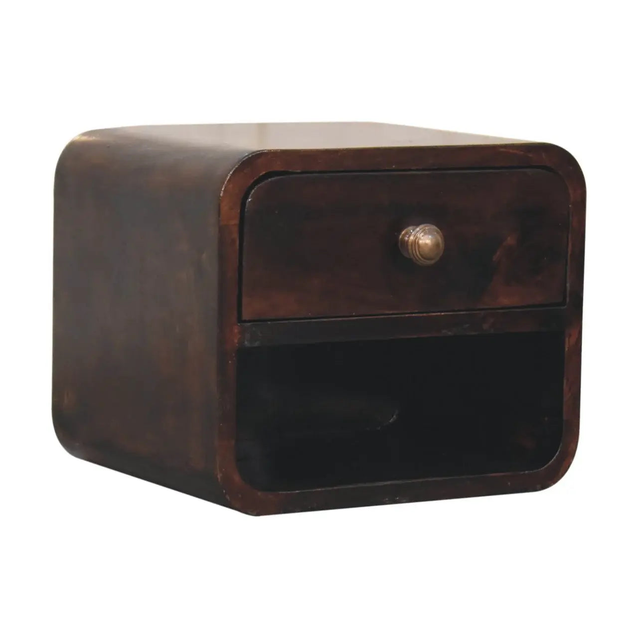 Mini Curved California Walnut Wall Mounted Bedside with Open Slot - Artisan Furniture - Flyclothing LLC