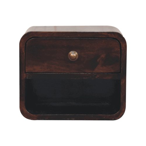 Mini Curved California Walnut Wall Mounted Bedside with Open Slot - Artisan Furniture - Flyclothing LLC