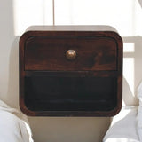 Mini Curved California Walnut Wall Mounted Bedside with Open Slot - Artisan Furniture - Flyclothing LLC