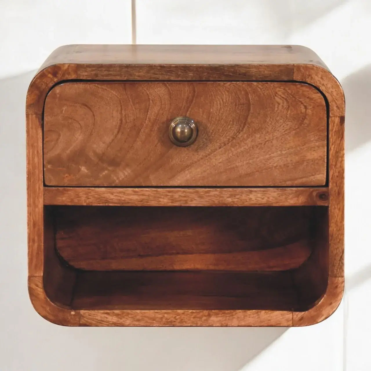 Mini Honey Caramel Wall Mounted Bedside with Open Slot - Artisan Furniture - Flyclothing LLC