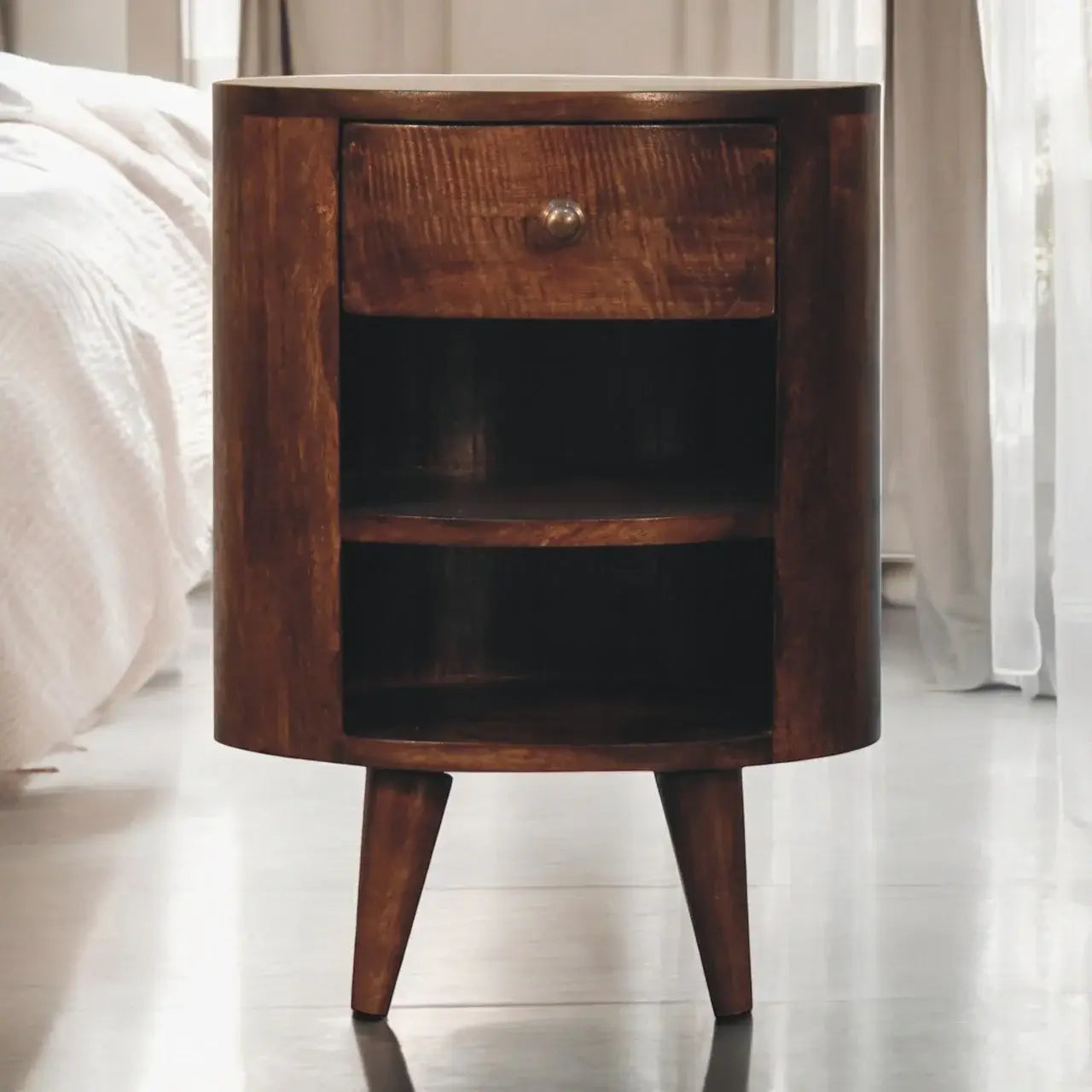 Mini Curved California Walnut Wall Mounted Bedside with Open Slot - Artisan Furniture - Flyclothing LLC