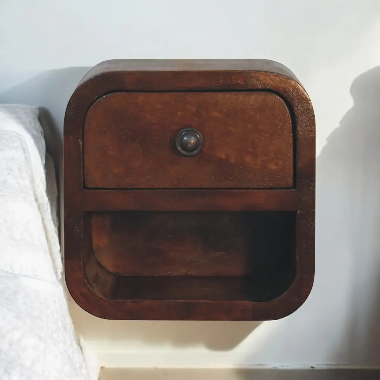 Extra Mini Curved Chestnut Bedside with Open Slot - Artisan Furniture - Flyclothing LLC