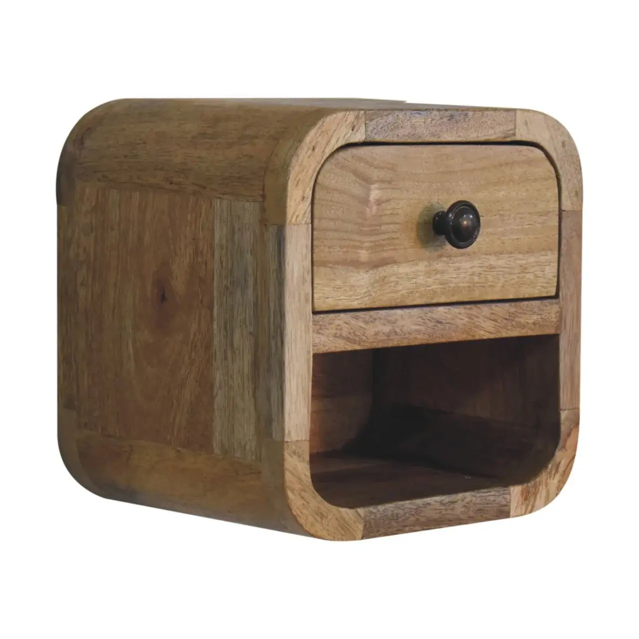 Extra Mini Curved Oak-ish Bedside with Open Slot - Artisan Furniture - Flyclothing LLC