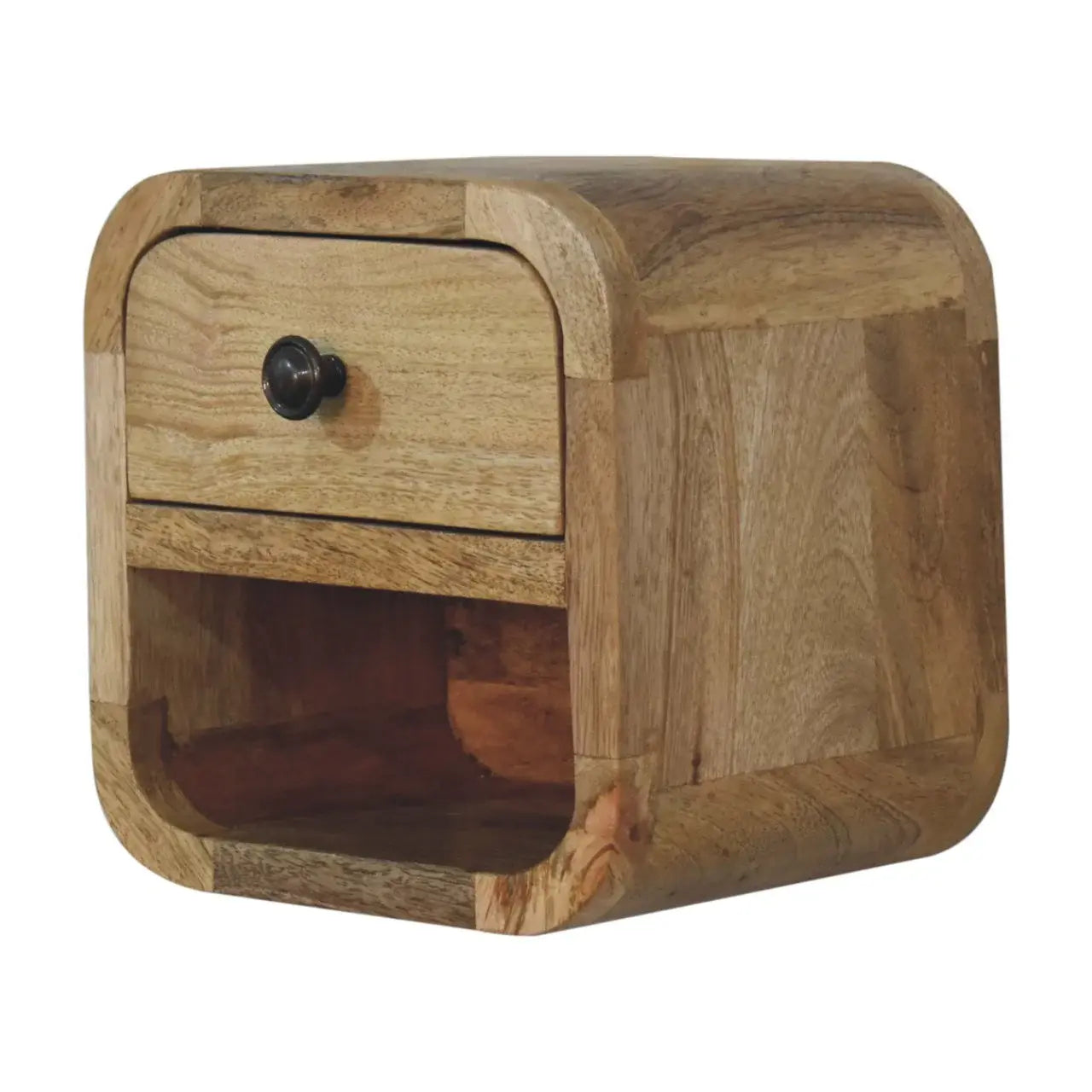 Extra Mini Curved Oak-ish Bedside with Open Slot - Artisan Furniture - Flyclothing LLC