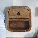 Extra Mini Curved Oak-ish Bedside with Open Slot - Artisan Furniture - Flyclothing LLC