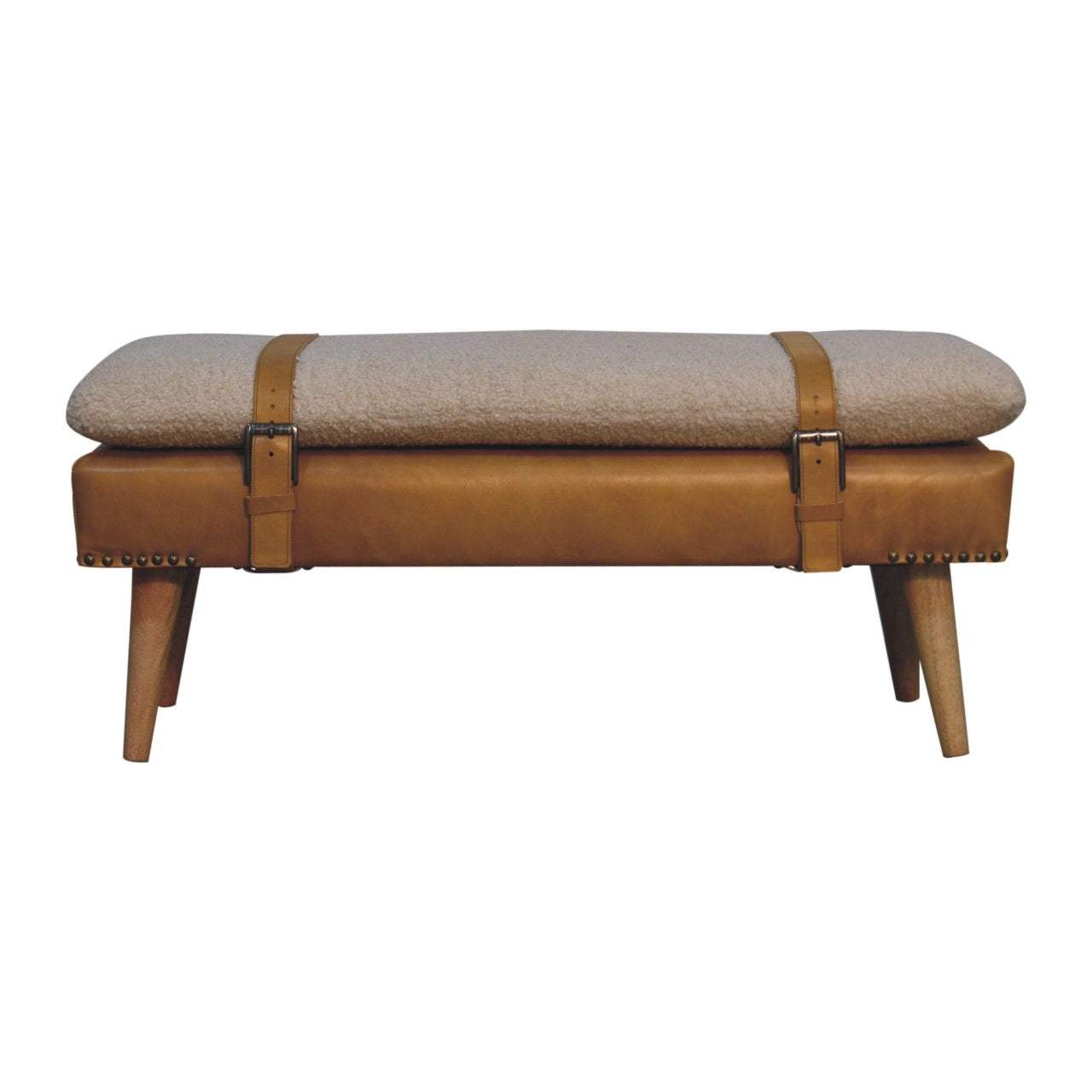 Artisan Boucl Buffalo Hide Olive Green Leather Bench - Artisan Furniture - Flyclothing LLC