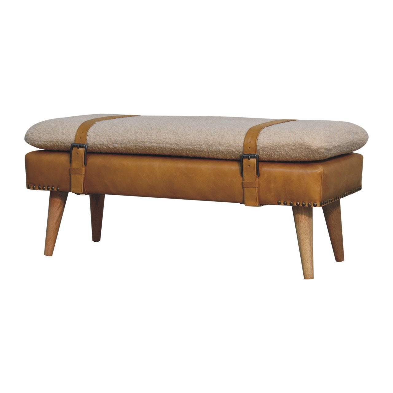 Artisan Boucl Buffalo Hide Olive Green Leather Bench - Artisan Furniture - Flyclothing LLC
