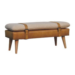 Artisan Boucl Buffalo Hide Olive Green Leather Bench
