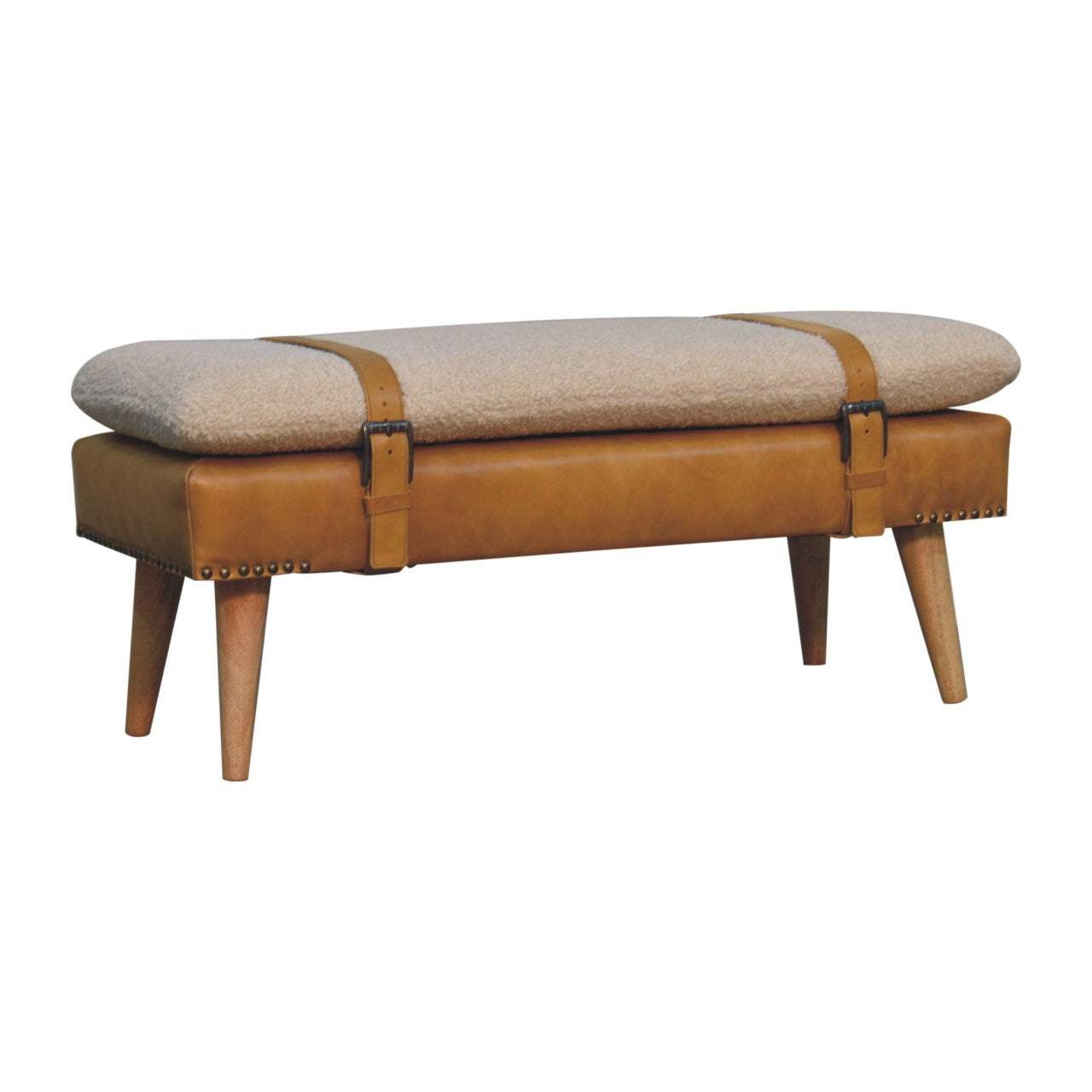 Artisan Boucl Buffalo Hide Tan Leather Bench - Artisan Furniture - Flyclothing LLC