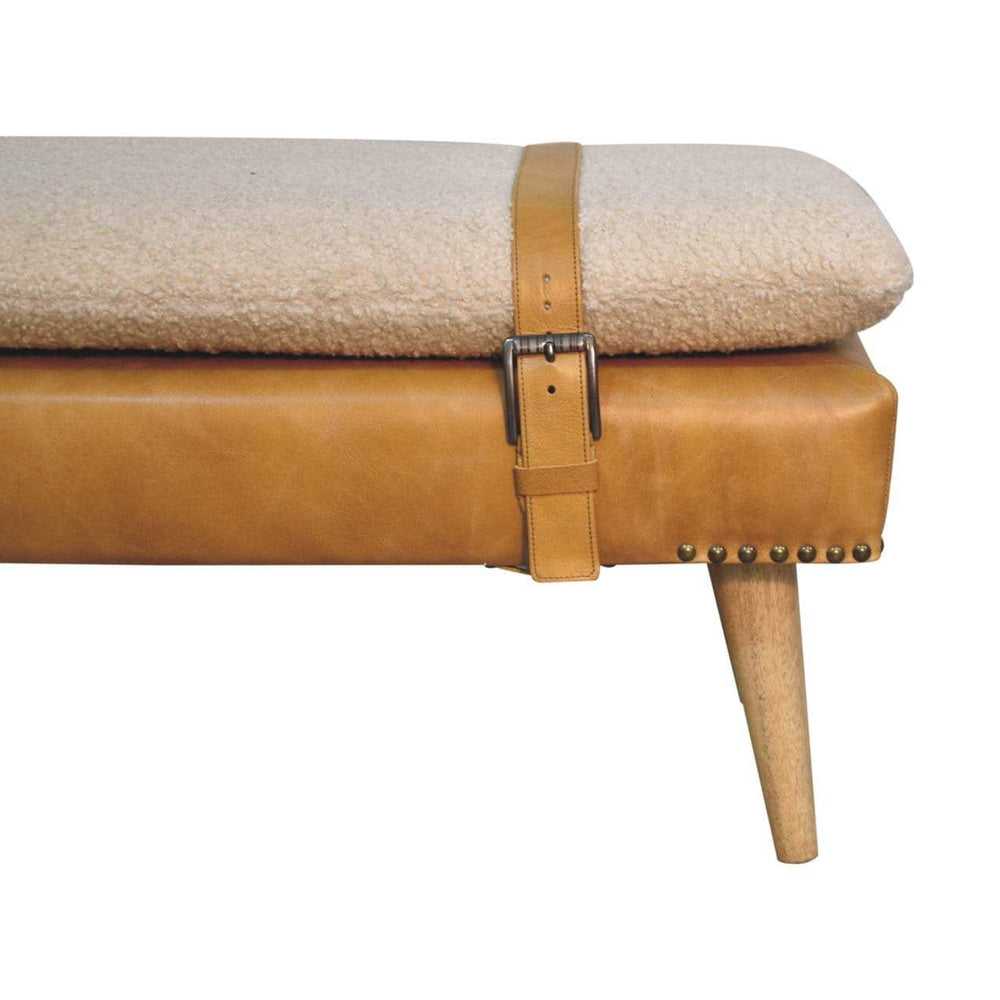 Artisan Boucl Buffalo Hide Olive Green Leather Bench - Artisan Furniture - Flyclothing LLC