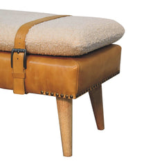 Artisan Boucl Buffalo Hide Olive Green Leather Bench - Artisan Furniture