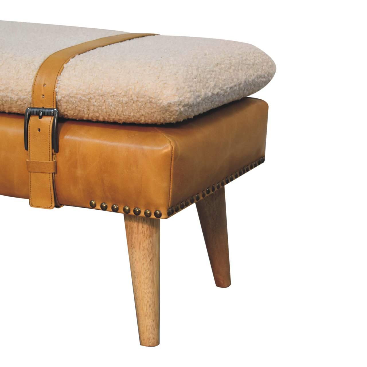 Artisan Boucl Buffalo Hide Tan Leather Bench - Artisan Furniture - Flyclothing LLC
