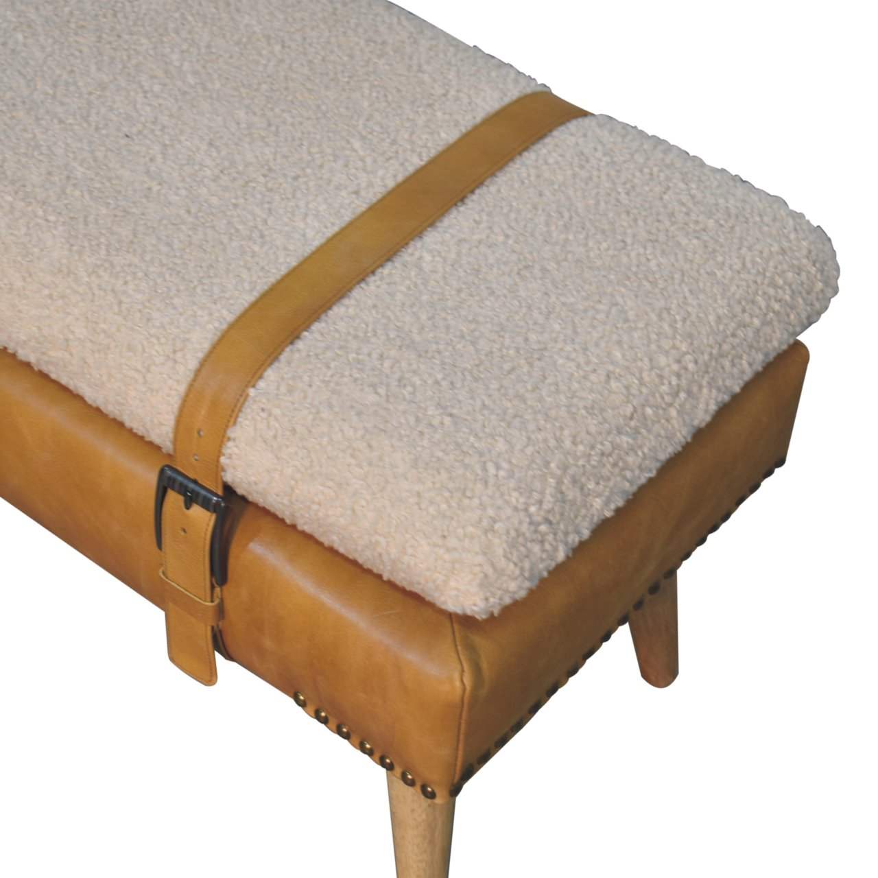 Artisan Boucl Buffalo Hide Tan Leather Bench - Artisan Furniture - Flyclothing LLC