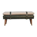 Artisan Boucl Buffalo Hide Olive Green Leather Bench - Artisan Furniture
