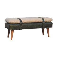 Artisan Boucl Buffalo Hide Olive Green Leather Bench - Artisan Furniture