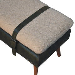 Artisan Boucl Buffalo Hide Olive Green Leather Bench - Artisan Furniture