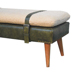 Artisan Boucl Buffalo Hide Olive Green Leather Bench - Artisan Furniture