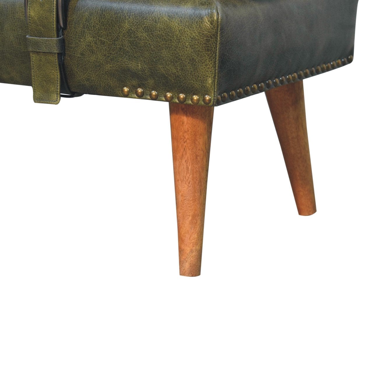 Artisan Boucl Buffalo Hide Olive Green Leather Bench - Artisan Furniture