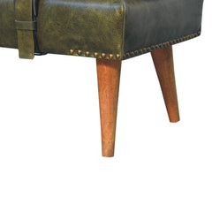 Artisan Boucl Buffalo Hide Olive Green Leather Bench - Artisan Furniture