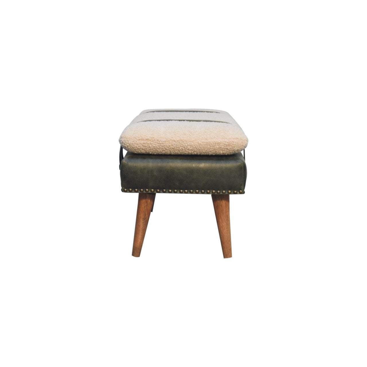 Artisan Boucl Buffalo Hide Olive Green Leather Bench - Artisan Furniture - Flyclothing LLC