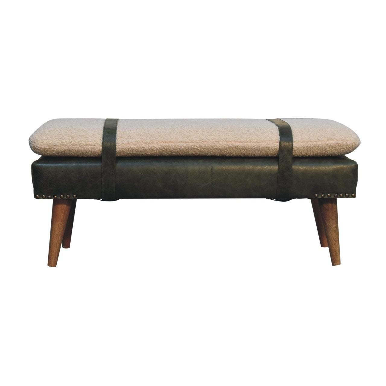 Artisan Boucl Buffalo Hide Olive Green Leather Bench - Artisan Furniture - Flyclothing LLC