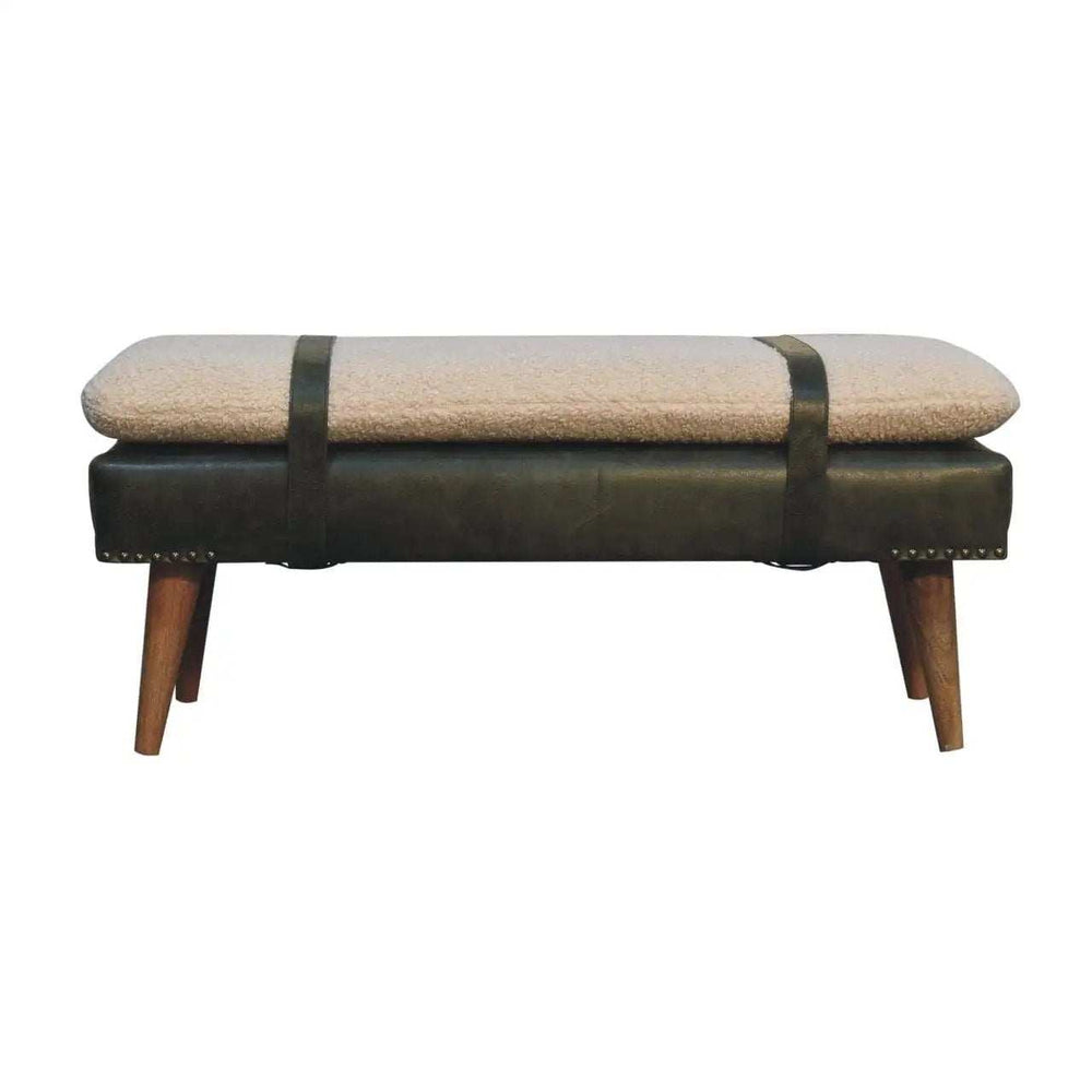Artisan Boucl Buffalo Hide Olive Green Leather Bench - Artisan Furniture - Flyclothing LLC