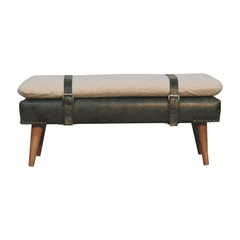 Artisan Boucl Buffalo Hide Olive Green Leather Bench - Artisan Furniture