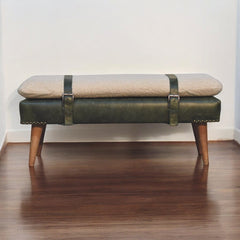 Artisan Boucl Buffalo Hide Olive Green Leather Bench - Artisan Furniture