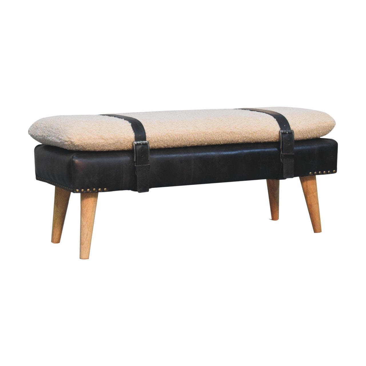 Artisan Boucl Buffalo Hide Black Leather Bench - Artisan Furniture