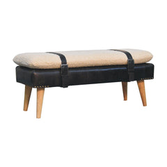 Artisan Boucl Buffalo Hide Black Leather Bench - Artisan Furniture
