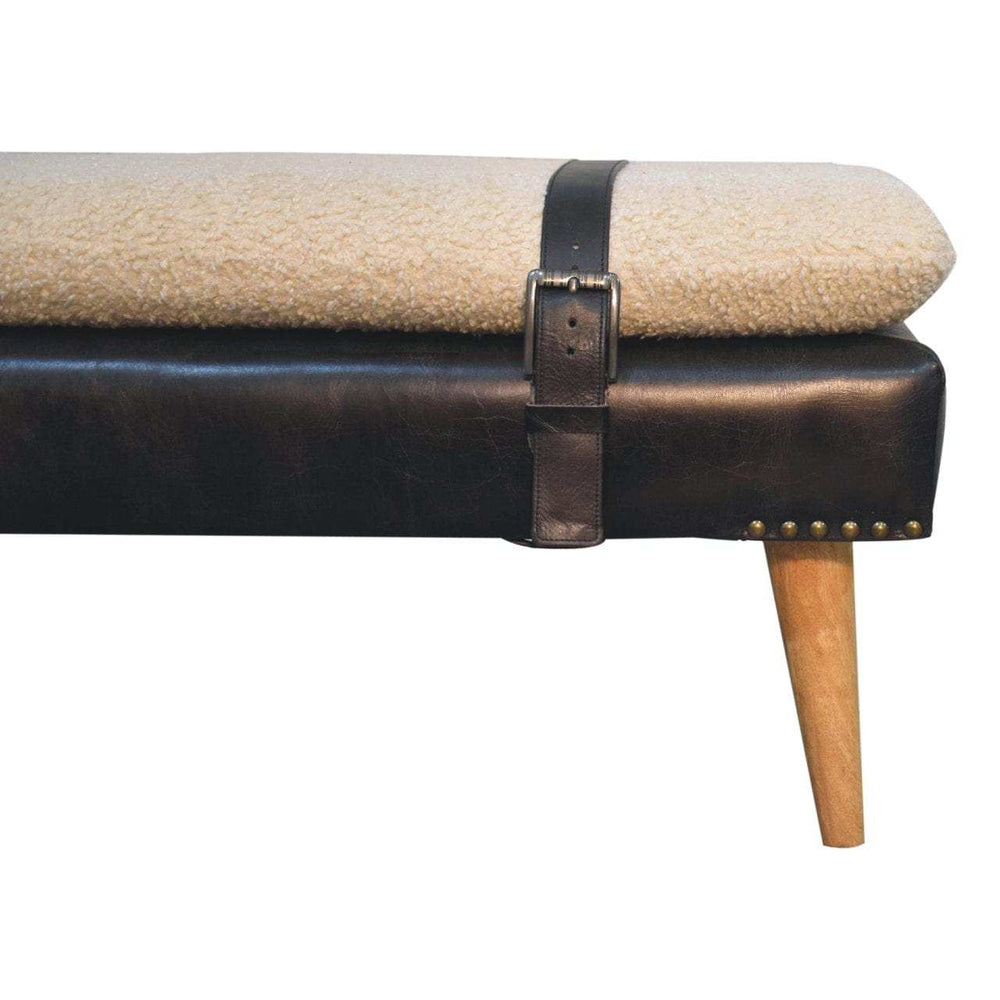Artisan Boucl Buffalo Hide Black Leather Bench - Artisan Furniture - Flyclothing LLC