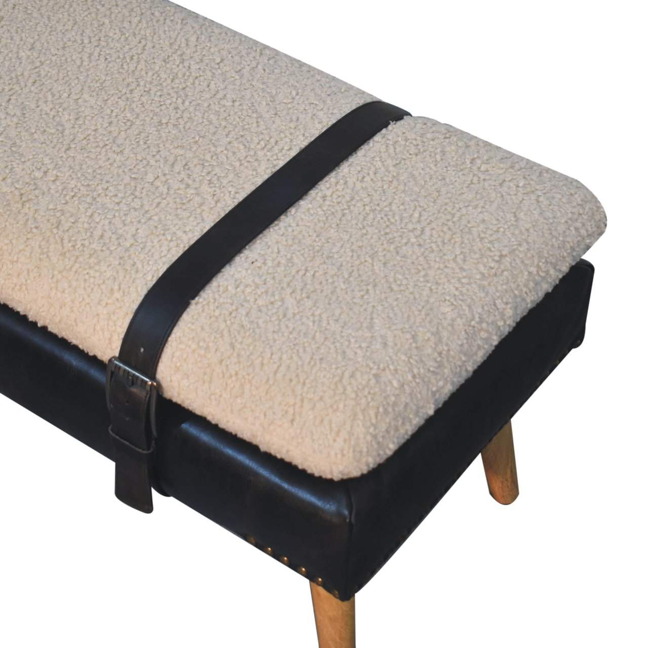 Artisan Boucl Buffalo Hide Black Leather Bench - Artisan Furniture - Flyclothing LLC