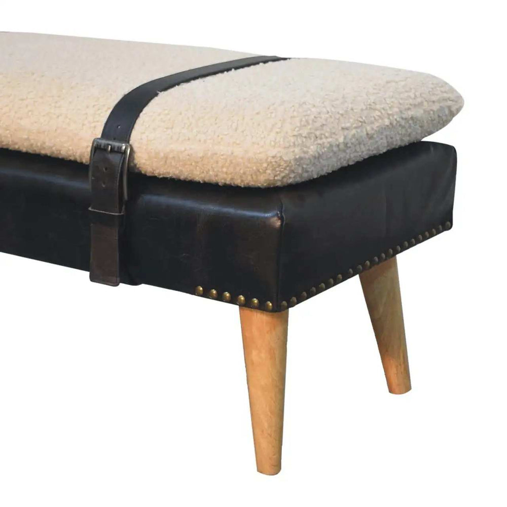 Artisan Boucl Buffalo Hide Black Leather Bench - Artisan Furniture - Flyclothing LLC