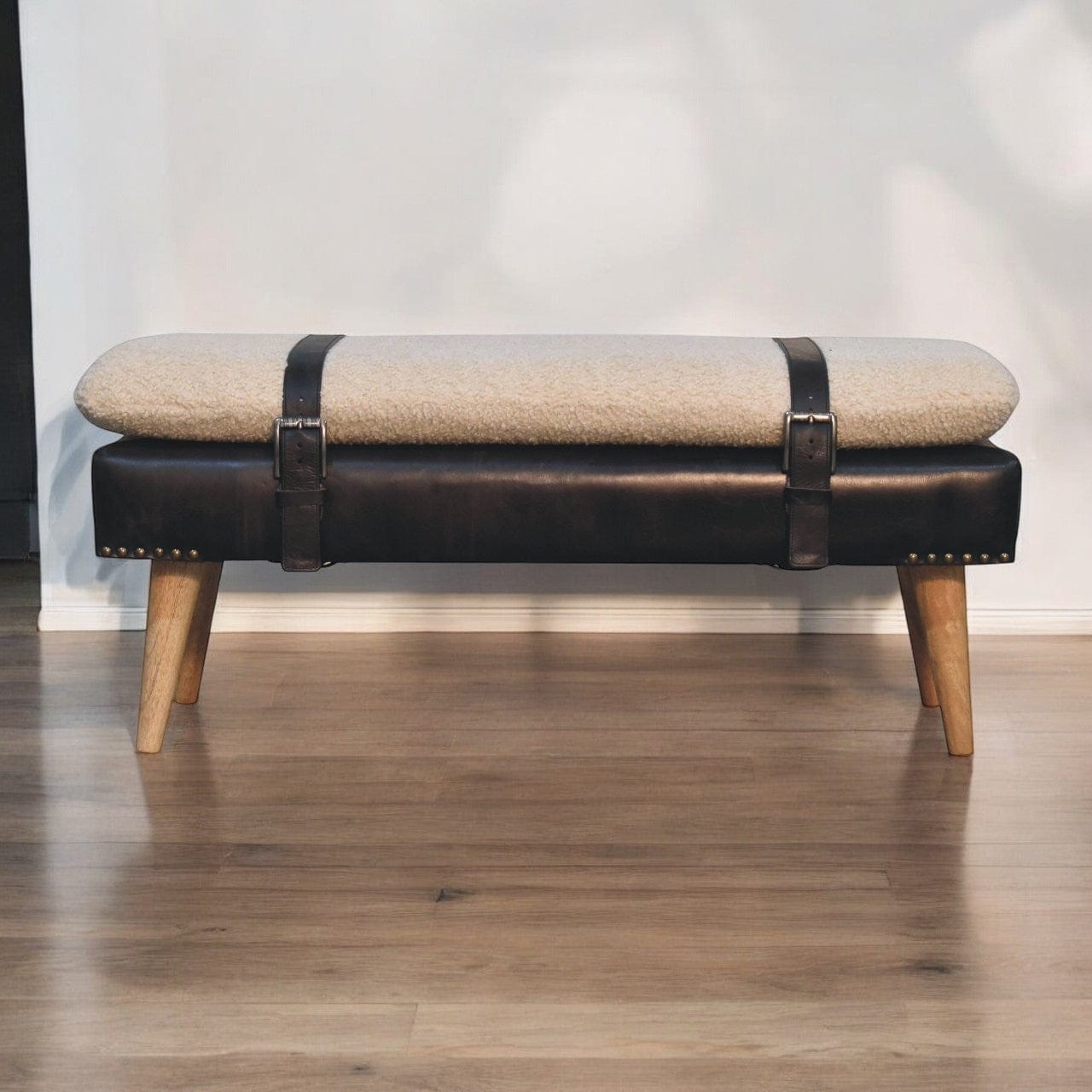 Artisan Boucl Buffalo Hide Black Leather Bench - Artisan Furniture