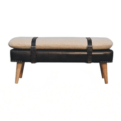 Artisan Boucl Buffalo Hide Black Leather Bench - Artisan Furniture