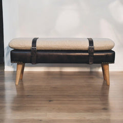 Artisan Boucl Buffalo Hide Black Leather Bench - Artisan Furniture
