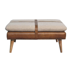 Artisan Large Square Boucl Buffalo Hide Brown Leather Footstool