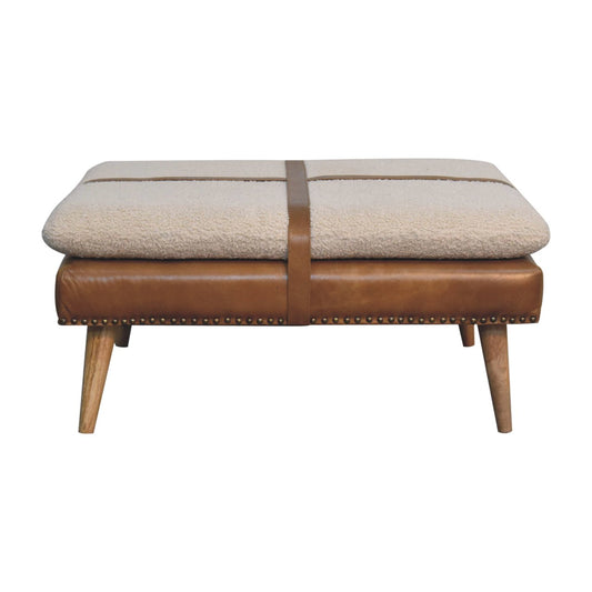 Artisan Large Square Boucl Buffalo Hide Brown Leather Footstool