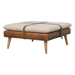Artisan Large Square Boucl Buffalo Hide Brown Leather Footstool - Artisan Furniture