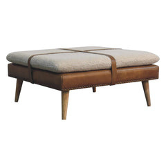 Artisan Large Square Boucl Buffalo Hide Brown Leather Footstool - Artisan Furniture