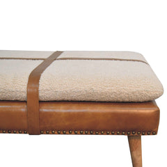 Artisan Large Square Boucl Buffalo Hide Brown Leather Footstool - Artisan Furniture