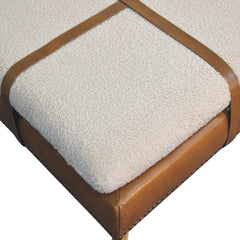 Artisan Large Square Boucl Buffalo Hide Brown Leather Footstool - Artisan Furniture
