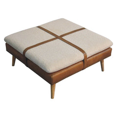 Artisan Large Square Boucl Buffalo Hide Brown Leather Footstool - Artisan Furniture