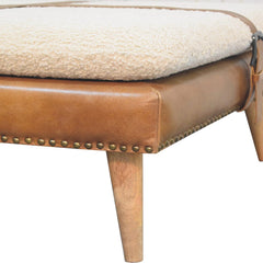 Artisan Large Square Boucl Buffalo Hide Brown Leather Footstool - Artisan Furniture