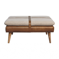 Artisan Large Square Boucl Buffalo Hide Brown Leather Footstool - Artisan Furniture