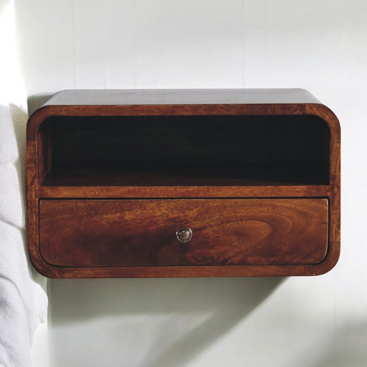 Artisan Large Chestnut Curve Upper Slot Floating Bedside - Artisan Furniture